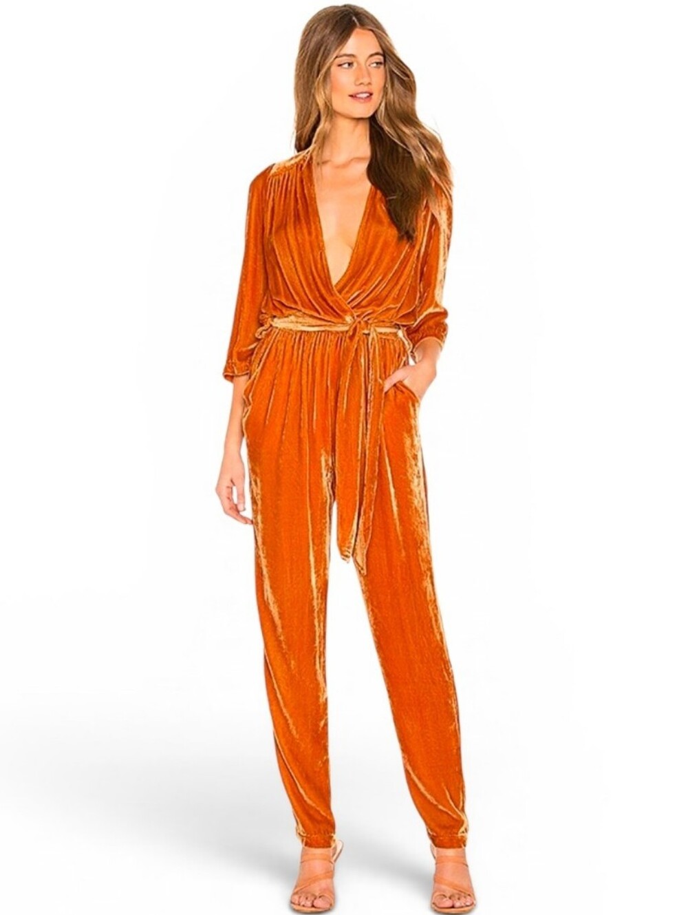 YOUNG FABULOUS & BROKE X REVOLVE Bellows Velvet Jumpsuit In Marigold - Medium